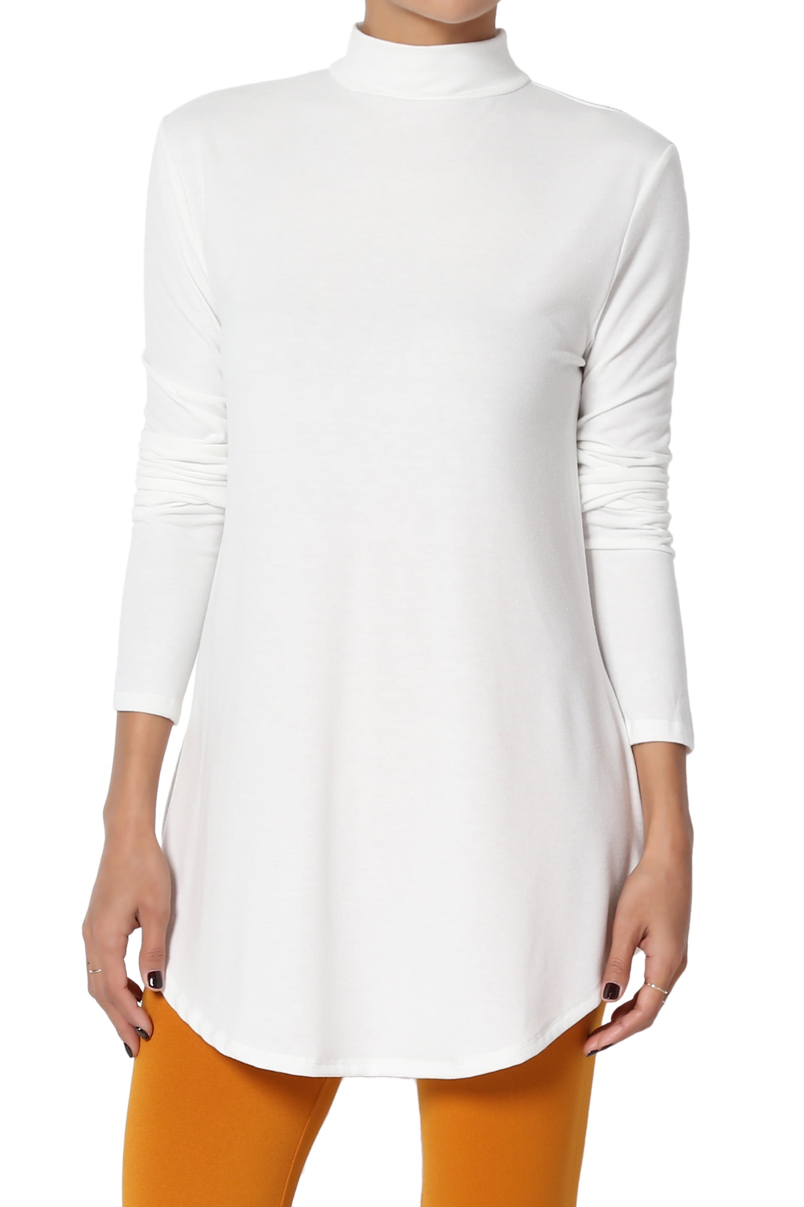 Download TheMogan - TheMogan Women's PLUS Mock Neck Long Sleeve Round Hem Jersey Top Relaxed T-Shirt ...