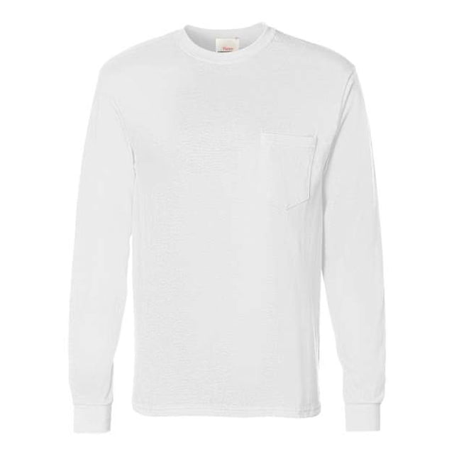 Camiseta de manga larga sin etiqueta Hanes para hombre con bolsillo XX-Large Blanco 5596