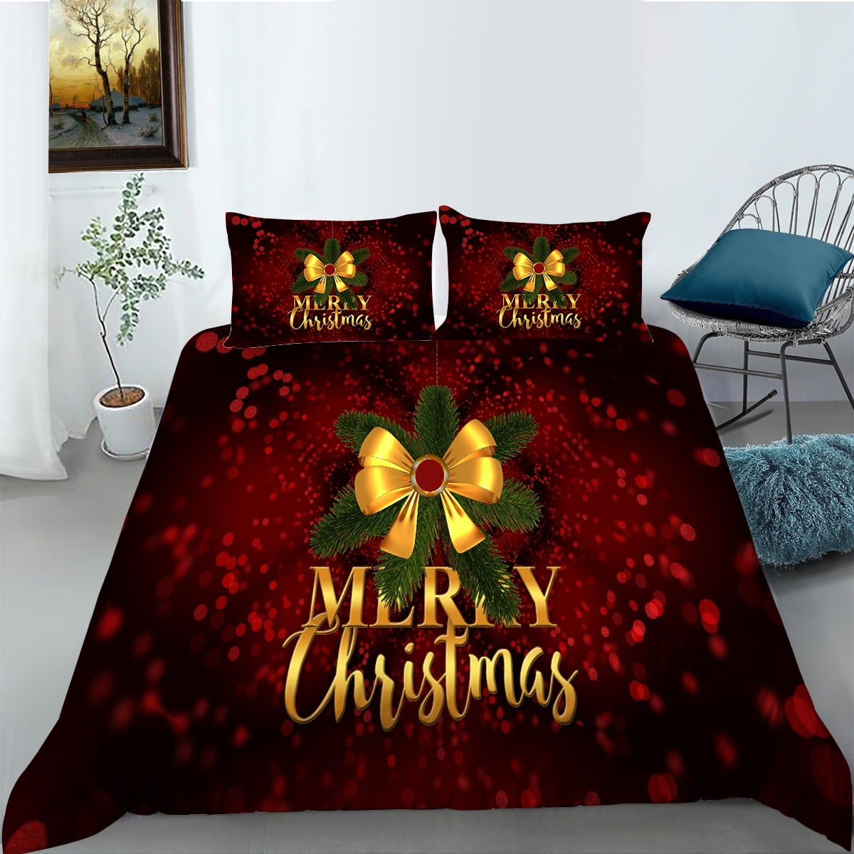 Spanish Duvet Cover Set Queen Size, Christmas Elements and Celebration  Theme Feliz Navidad Message in Spanish Language, Decorative 3 Piece Bedding  Set with 2 Pillow Shams, Multicolor, by Ambesonne 