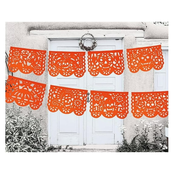 Papel picado Dia de Los Muertos (orange), Dia de Los Muertos altar, Day of the Dead paper, Mexican decorations 5 pack|Tissue Paper|Bright Orange