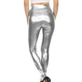 thumbnail image 5 of SNOWSONG Mardi Gras Outfit for Women, Women's Metallic Shiny Leggings - High Waisted, Dance Costume Ready with Pocket, Metallic Pants Women Silver M, 5 of 6