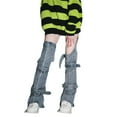 thumbnail image 3 of Liacowi Women Juniors Leg Warmers Knee-Length Buckled Denim Leggings Jean Foot Socks Punk Streewear, 3 of 8