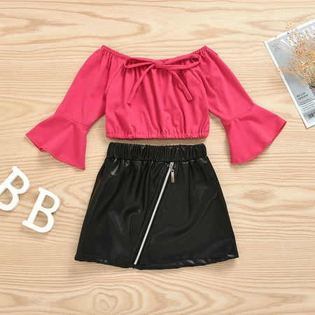 

Binmer Newborn Baby Toddler Girls Suit Pullover Red Strapless Flared Sleeve Skirt Two Piece Suit