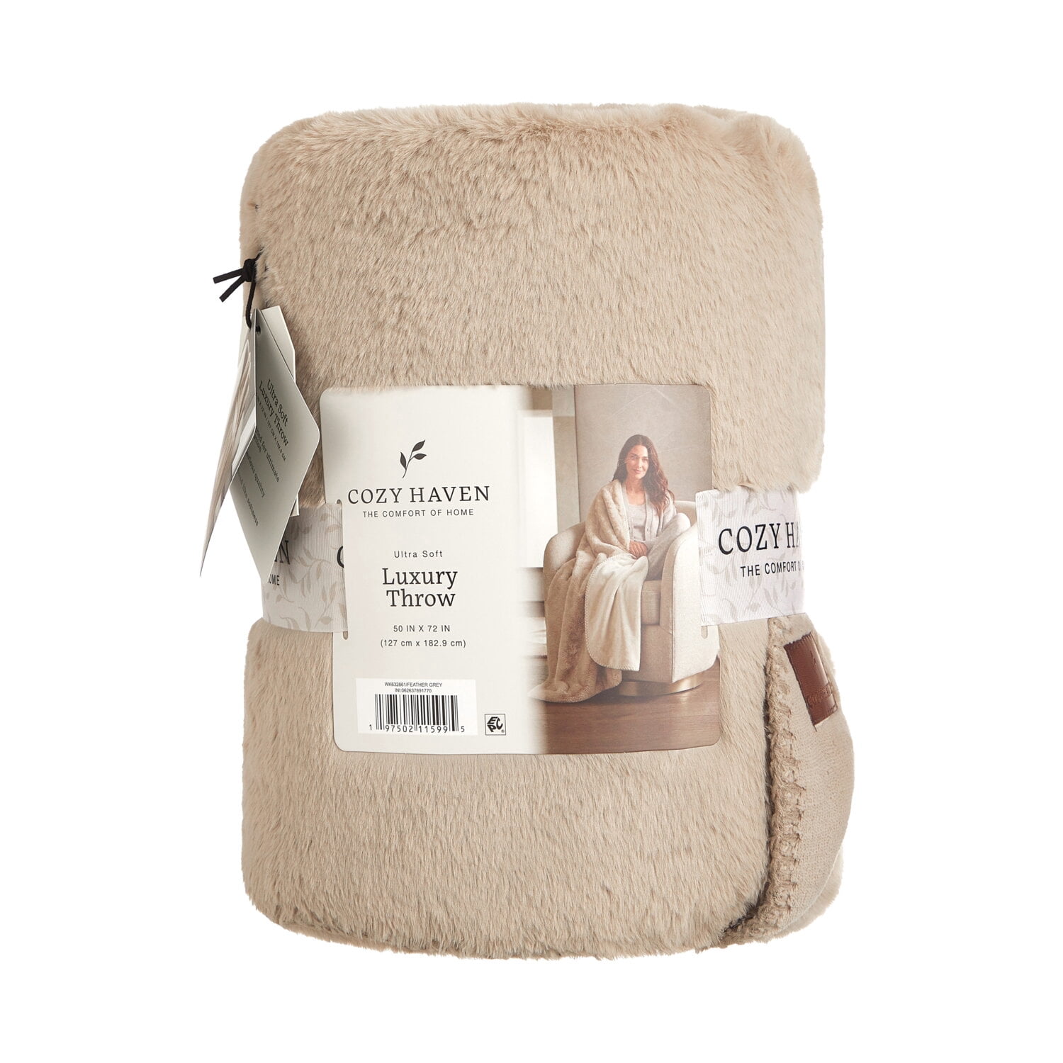 Cozy Haven Luxury Reversible Faux Fur to Plush Oversized Couch Throw Blanket, Beige, 50 x 72 in
