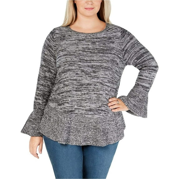 Style & Co. Womens Marl Ruffle Knit Sweater, Grey, Plus Size, 0X