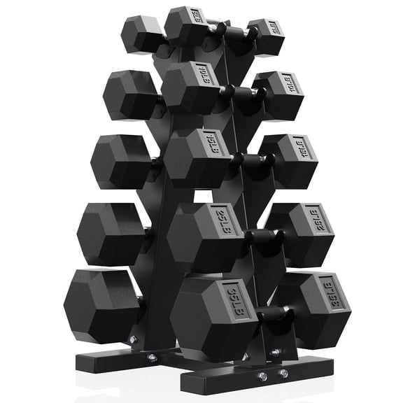 ROALW Hex Dumbbell Sets with Rack, 180lb Rubber Coated Dumbbell Weight Set and Storage Rack, Multiple Options Hand Weights for Strength Training