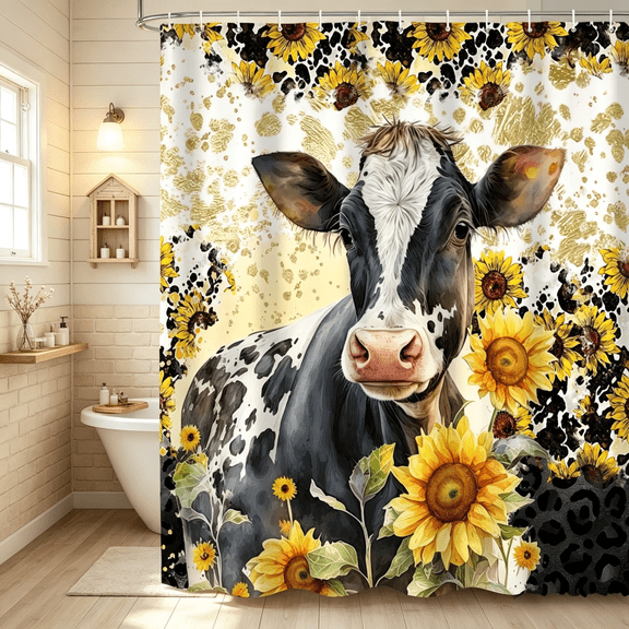 Mizhona Cow and Sunflowers Shower Curtain Farmhouse Farm Country Bathroom Curtains Decor 72"x72"