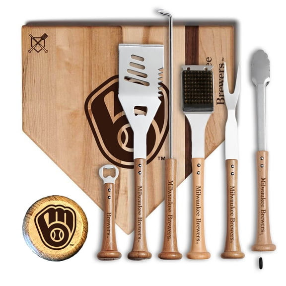 Baseball BBQ Milwaukee Brewers MVP 17- Cutting Board & 6-Piece BBQ Tools Grill Set