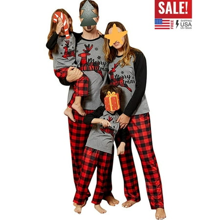 

ZIYIXIN Matching Family Christmas Pajamas Set Elk Plaid Print Top and Pants Christmas Pjs Festival Holiday Xmas Sleepwear Set