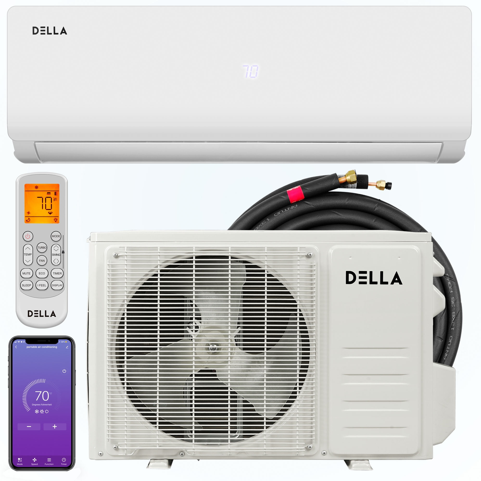 Della 12000 BTU 20 SEER Mini Split Air Conditioner Ductless Inverter System  110V with Heat Pump, WIFI Smart Control, Pre-Charged Condenser and 16.4-FT  Installation Kit AHRI - Walmart.com
