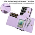 thumbnail image 5 of for Samsung Galaxy S25 Ultra Magnetic Back Flip Wallet Case with Card Slots, PU Leather + TPU Full Body Protection, with Shoulder Strap & Wrist Strap, Classic Kickstand Protective Rugged Cover, Purple, 5 of 6