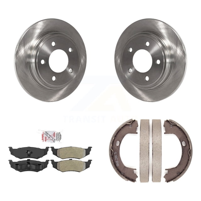 Transit Auto Rear Disc Rotors Semi-Metallic Pads and Parking Brake Shoes Kit for Car Chrysler Intrepid Dodge Concorde 300M LHS Eagle Vision New Yorker K8A-108337