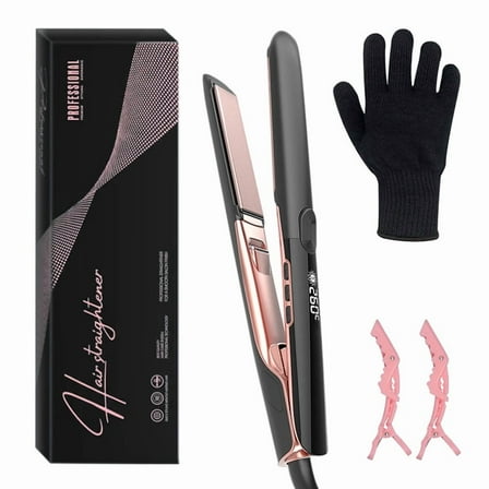 Hair Straightener, 1 Inch Flat Iron Hair Straightener and Curler 2 in 1, Professional Ionic Titanium Dual Voltage Flat Iron with Anti-Iron Silicone for Less Frizz, Shinier & Smoother Hair