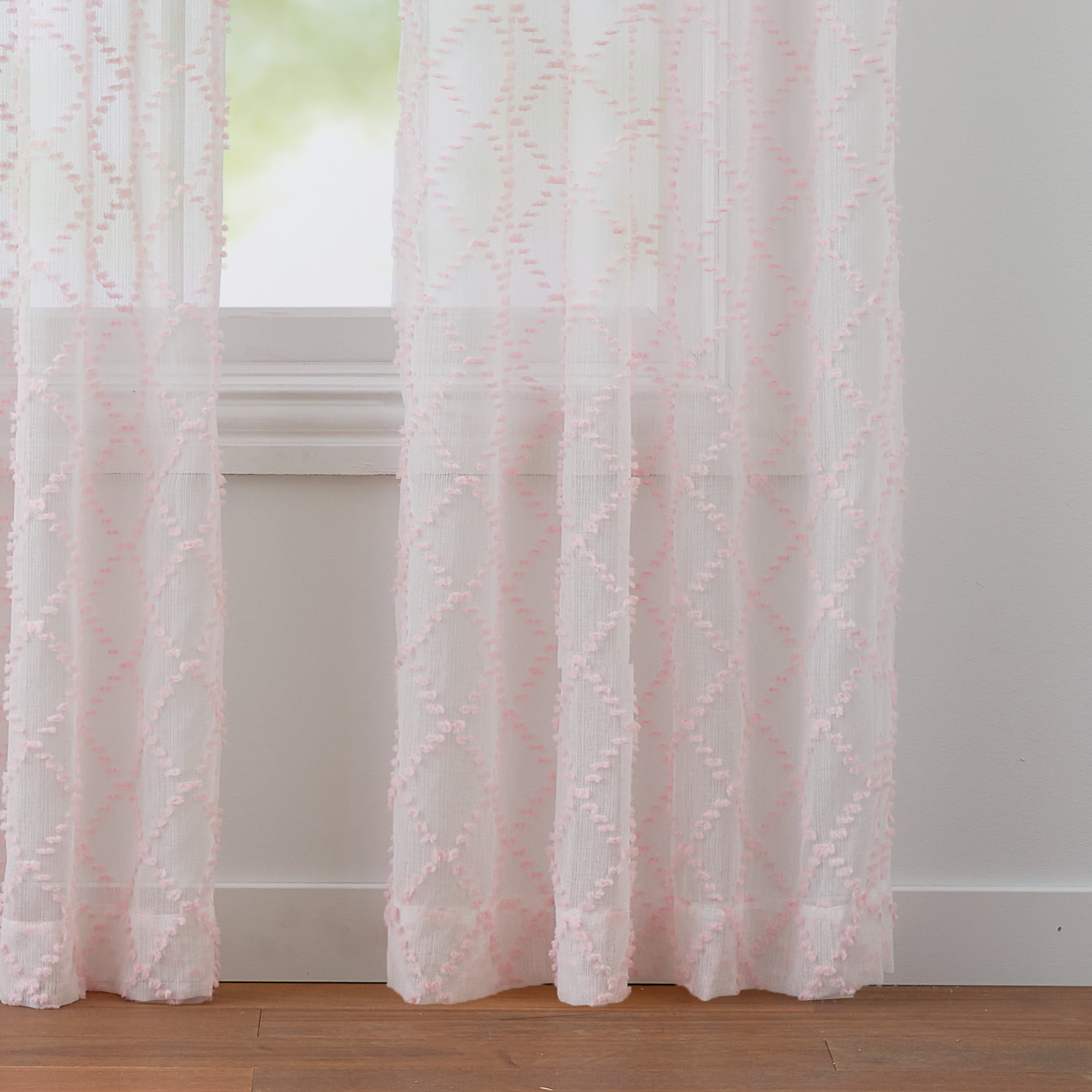 Your Zone Diamond Clip Sheer Single Curtain Panel, Pink Starlight, 38"W x 95"L