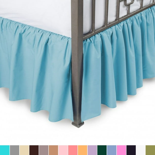 Ruffled Bed Skirt with Split Corners Queen, Aqua, 18 Inch Drop