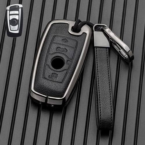 Car Key Fob Cover Case Protector Zinc Alloy Leather Car Smart Remote Key Fob Case Cover For BMW 1 3 4 5 7 Series