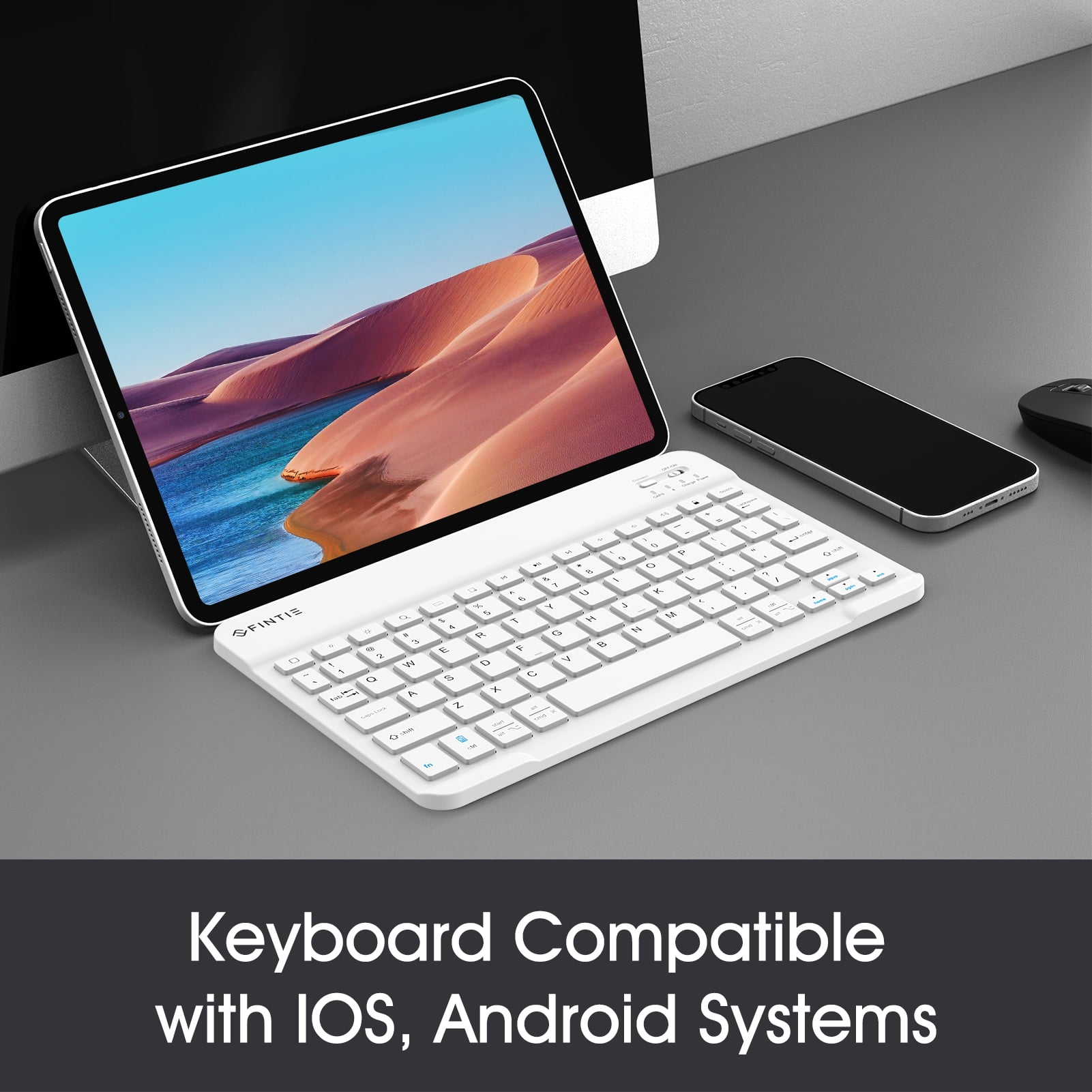 Fintie 10-Inch Ultrathin (4mm) Wireless Bluetooth Keyboard for iPad Samsung Tablet, iPhone Smartphone, iOS, Android Tablets Phone, White