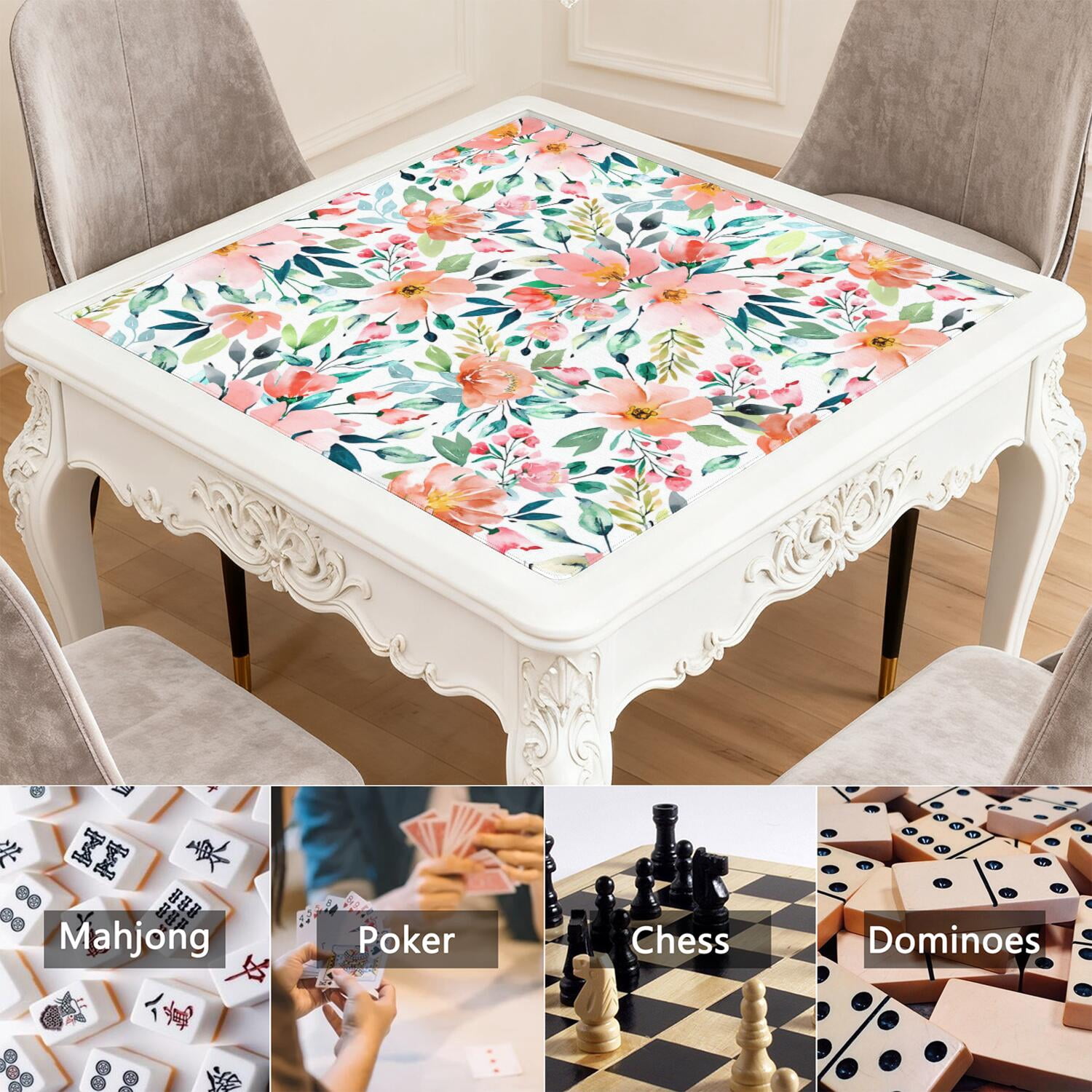 Floral Rubber Table Mat 31.5x31.5 Inches for Adult Game Night Primary Use for Mahjong Tiles Secondary Use for Cards and Boards