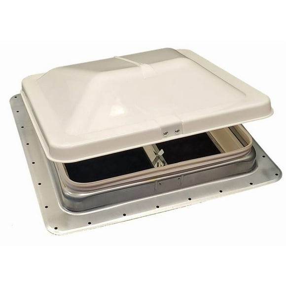 UNIVERSAL VENT 14IN 12V EASY CHANGE SMK LID GALV COLLAR WHT SCREEN FRAME 90091 GARNISH PLAIN BOX