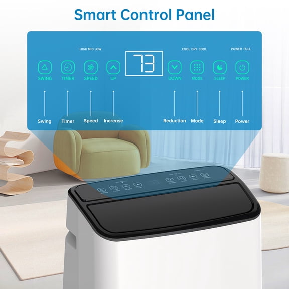 Portable Air Conditioner 14,000 BTU - 3-in-1 AC with Dehumidifier & Fan - Quiet, Fast Cooling for Rooms Up to 750 Sq.Ft - LED Display, Remote, White