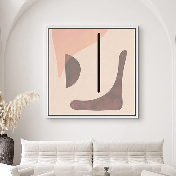 PixonSign Framed Canvas Print Wall Art Geometric Mid-Century Gray and Pink Shapes Abstract Circle Illustrations Modern Art Alternative Relax/Calm Warm for Living Room, Bedroom, Office - 24"x24" White