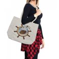 thumbnail image 2 of Ships Wheel Shopping Bag, Image of Ship Is in Framing of Steering Wheel Adventure Nautical Theme Art, Eco-Friendly Reusable Bag for Groceries Beach and More, 15.5" X 14.5", Cream, by Ambesonne, 2 of 2