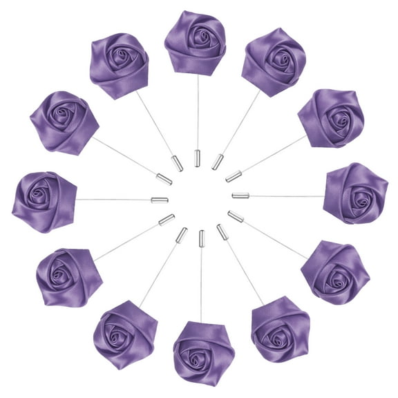 Uxcell 12-Pack Flower Lapel Pins for Men, Rose Boutonnieres Pin Groom Boutonnieres for Wedding/Dance/Party [Purple]