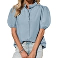 thumbnail image 5 of Womens Puff Sleeve Button Down Shirts Cotton Pleated Loose Fit Tops Summer Dressy Casual Blouses, 5 of 8