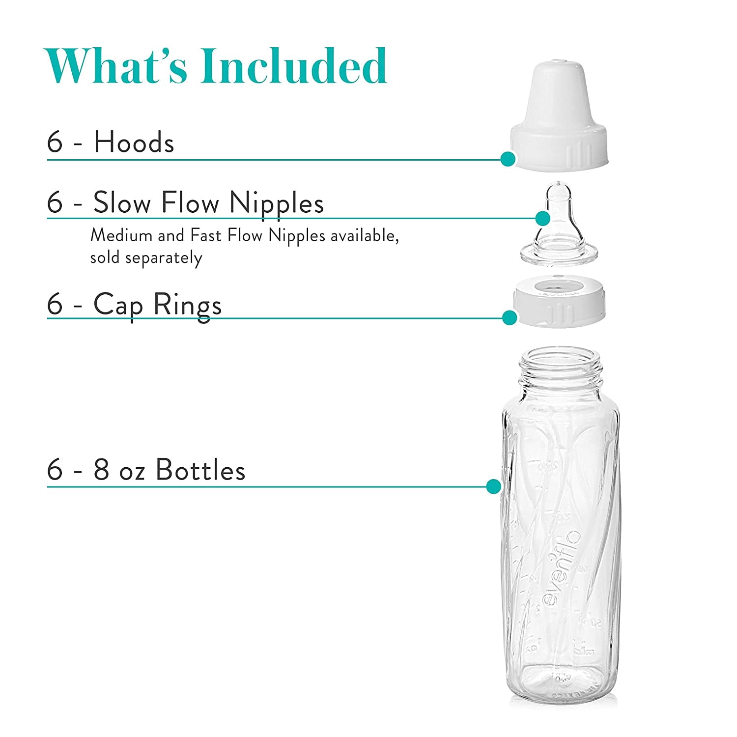 Evenflo Feeding Classic Glass Twist Bottles, 8 Ounce (Pack of 6)