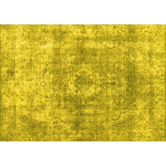 Ahgly Company Machine Washable Indoor Rectangle Abstract Yellow Contemporary Area Rugs, 3' x 5'