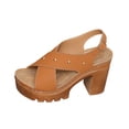 thumbnail image 2 of Platforms Heeled Sandals for Women Open Toe Ankle Strap Summer Dressy Sandals Chunky Block Heel Solid Color Comfort Vintage Trendy Dressy Non Slip Breathable Walking Casual Shoes, 2 of 8
