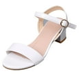 thumbnail image 4 of Dress Sandals for Women Ladies 2025 Summer Black White Leather Block Mid Heel Ankle Strap Dressy Sandals, 4 of 7