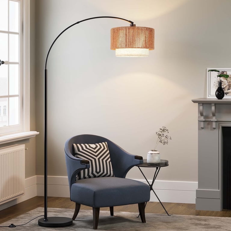 Sunmory Farmhouse Arc Floor Lamp with Rattan Shade photo 1