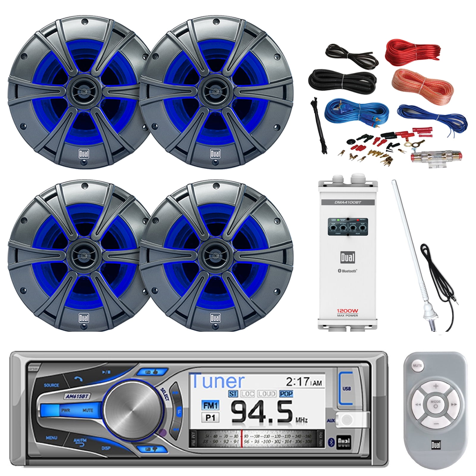 21' 29' Pontoon Boat Dual Marine Bluetooth CD MP3 Receiver, 4X Dual 6.5" 2way Marine