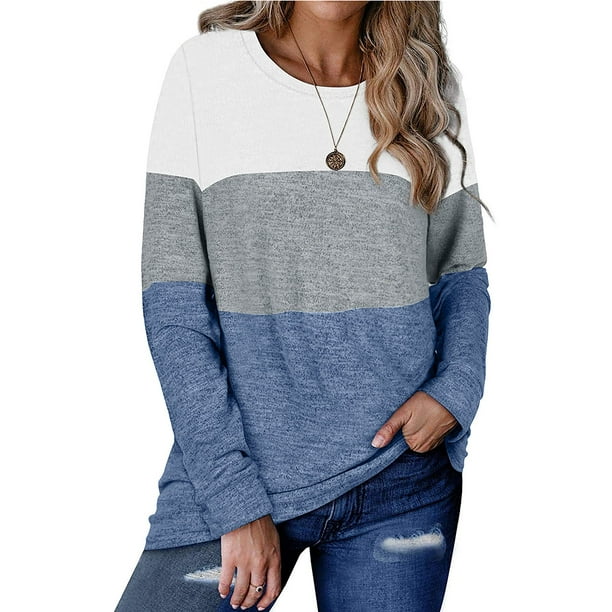 VILOVE Women's Color Block Sweatshirt Long Sleeve Shirt Casual Crew