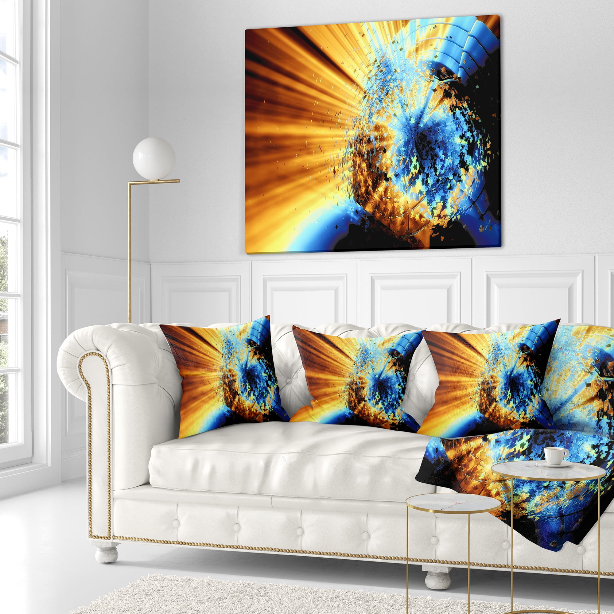 Designart Fractal 3D Blue Brown Burst - Contemporary Throw Pillow - 18x18