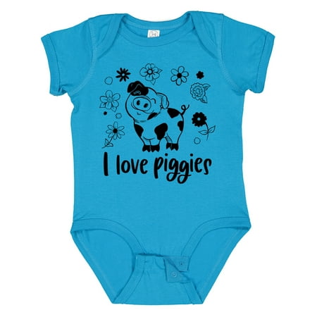 

Inktastic I Love Piggies Cute Pig and Flowers Gift Baby Boy or Baby Girl Bodysuit