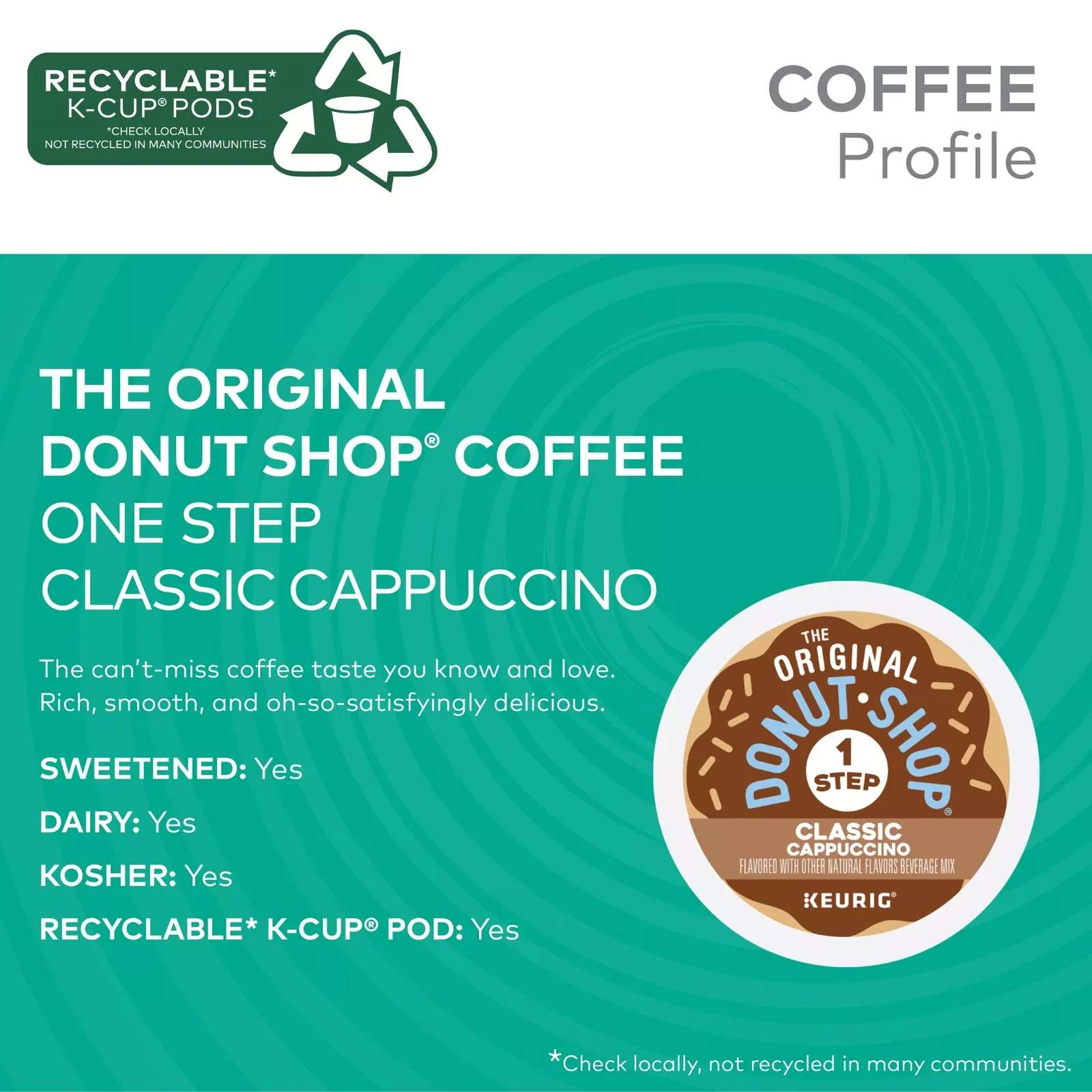 The Original Donut Shop One-Step Classic Cappuccino, Keurig Single-Serve K-Cup Pods, 20 Count