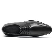 CMR CHAMARIPA Men's Shoes With Higher Heels - Black Calfskin Derby Shoes - Height Increasing Dress Shoes 2.76 Inches / 7 CM