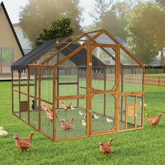 110" Outdoor Chicken Coop Enclosures, Large Kitten Playpen with Upgrade Waterproof Cover,  Hen House Poultry Cage Pet Hutch for Outdoor Backyard, Yellow