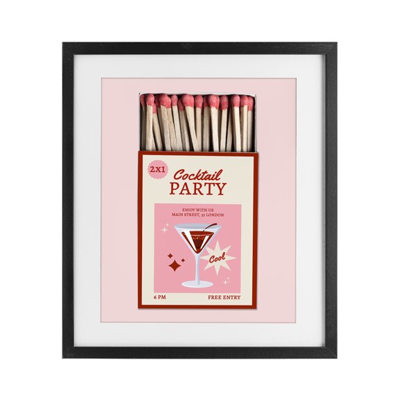 Stupell Industries Art Deco Cocktail Party Matchbox Black Framed Print Under Glass, 13 x 16, by CAD Designs