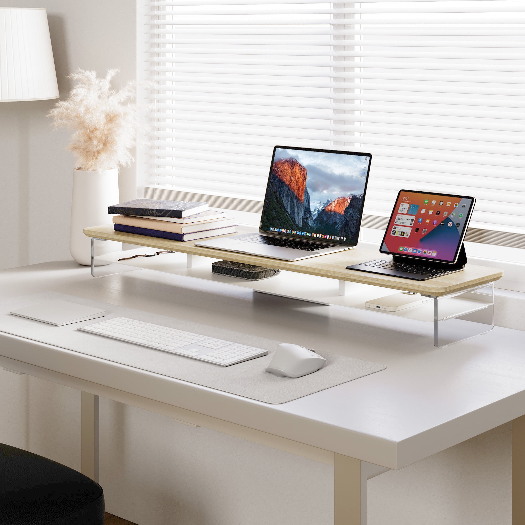 Fenge 42.5 Inches Acrylic Monitor Stand Riser with Metal Storage