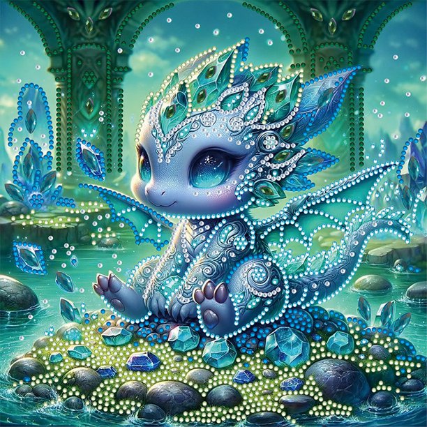 (KH142) Diamante Parcial Dragón Cristal Verde Serie Animal Forma Especial Resina 30*30cm Wdftyju