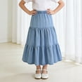 thumbnail image 2 of mgoYE Girls Dress Easter Dress Girl's Denim Midi Skirt Ruffle Hem Elastic Waisted A Line Skirts(Blue,7-8 Years), 2 of 9