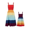 thumbnail image 2 of Youweixiong Mommy and Me Dresses Family Matching Outfits Rainbow Print Pleated Beach Flowy Maxi Dresses, 2 of 6