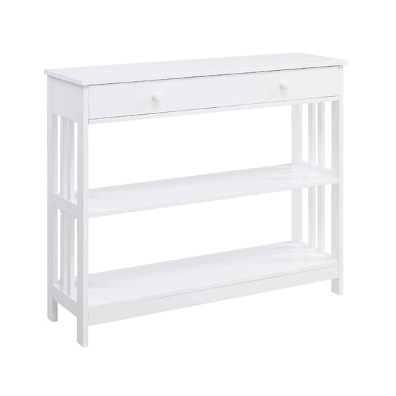 Pemberly Row Transitional Mission One-Drawer Console Table in White Wood Finish