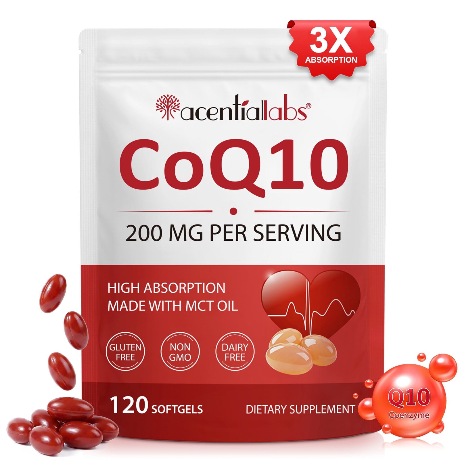 CoQ10 200mg, Coenzyme Q10 Supplement to support Vascular Health & Cellular Energy, 90 Softgels