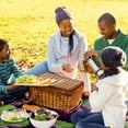 thumbnail image 6 of Grape Canvas Picnic Mat Waterproof and Portable Outdoor Blanket for Beach, Camping, Travel - Large Size with Carry Strap - Navy Blue Stripe Design, 6 of 6