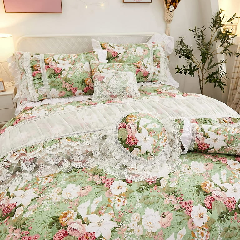 Floral Duvet Cover Ruffles Bed Sheet Set Princess Cotton Bedding Set Queen  King