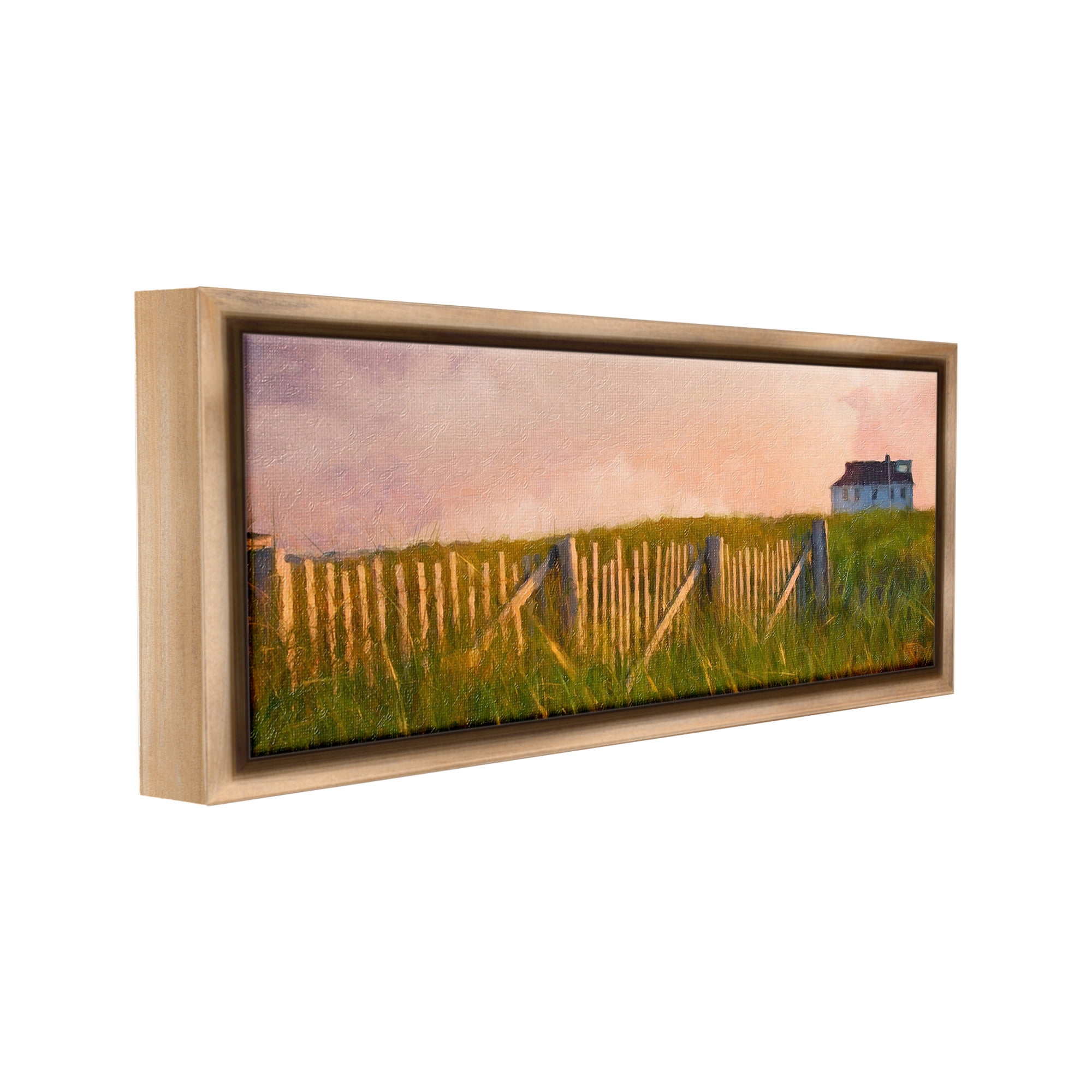 Stupell Industries Nautical Beach Cottage Landscape Painting Brown Floater Framed Canvas Art Print Wall Art, 25 x 11